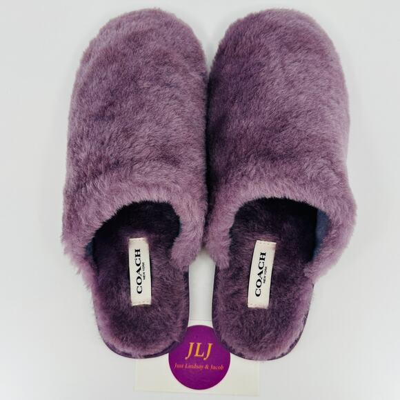 Coach Women's Zennie Signature Shearling Sheep Fur Slippers CM676 Purple Size 6 - Picture 9 of 12